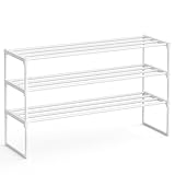 SONGMICS Schuhregal 3 Ebenen, Schuhständer Metall, Schuhaufbewahrung, Schuh-Organizer, aufrecht oder umgedreht, für 16-20 Paar Schuhe, stapelbar, Flur, 30 x 92 x 55 cm, perlweiß LSA303W03