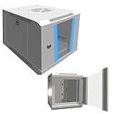 Extralink Netzwerkschrank 10 Zoll 6HE - Serverschrank Wandmontage - Netzwerkschrank HxBxT 368x300x300 mit Fronttür aus Gehärtetem Glas, Traglast 30kg, 180 Grad Öffnung, Grau