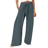 Beokeuioe Leinenhose Leichte Sommerhose Hosen Sommer Stoffhose Hosenrock Weite Palazzo Plissee Hose Culotte Strandhose Damen Sommer Leicht Wide Leg Pants Women Lang Elegant