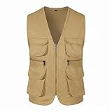 WAZHAKU Herren Outdoor Weste Freizeit Jacke Leicht Safari Herrenweste mit Reißverschluss Jagd und Angler Fotografie Wandern Weste Anglerweste mit Vielen Taschen Outdoor Ärmellos Tanktop Freizeit