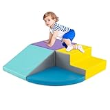 COSTWAY 4 TLG. Schaumstoffbausteine, Riesenbausteine zum Toben und Klettern, Softbausteine aus Schaumstoff, Großbausteine, Bauklötze für Kinder im Vorschulalter, Babys und Schulkinder (Blau+Lila)