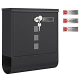 SONGMICS Briefkasten, Postkasten, Schloss mit Kupfer-Schließzylinder und drehbarer Abdeckung, Sichtfenster, Namensschild, Zeitungsfach, einfache Montage, 10 x 30,8 x 33,8 cm, schwarz GMB020B02