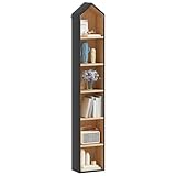 YITAHOME Bücherregal mit 6 Ebenen, weißer Rahmen und natürlicher Eiche, platzsparendes Design für Zuhause & Büro, B & Eiche, 180 x 23,5 x 30 cm