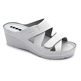 Leon 1004 Sandalen Sandalette Clog Pantolette Komfortschuhe Hausschuhe, Damen, Weiß, EU 38