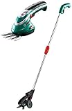 Bosch Akku-Grasschere Isio, Akku, Ladegerät, Grasschermesser, Teleskopstiel, Karton (3,6 V, 8 cm Messerbreite), Aqua Green