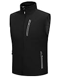 Outdoor Ventures Softshell Weste Herren Outdoor Fahrradweste Wasserdicht Winddichte Ärmellose Jacke Full Zip Atmungsaktive Laufweste Schwarz XL