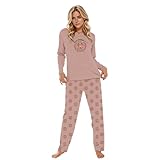 QJDFLL Langärmliger Pyjama, gemütliche Freizeit Schlafbekleidung mit Kuhmuster für(Rosa,S)