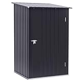 Outsunny Metall Gerätehaus 1,6m³ 100x103x160cm Geräteschuppen mit Pultdach Abschließbarer Tür wetterfest Gartenhaus Outdoor Schuppen Schrank für Garten Außenbereich, Dunkelgrau