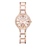 JewelryWe Damenuhr Glitzer Keramik Uhr: Damen Bling Strass Analog Quarz Armbanduhr Frauen Elegant Rosegold Lässige Diamant Uhr mit Weiß Keramikarmband