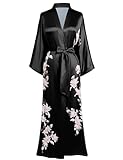 BABEYOND Damen Morgenmantel Kimono Blumen Zweig Gedruckt Maxi Lang Damen Bademantel Birnenblumen Strandjacke Braut Junggesellinnenabschied Party Schlafmantel