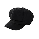 HIQIU Vintage Ballonmütze Damen Schirmmütze - Winter Warme Barett Cap Damen Achteck Newsboy Cap für Herbst Winter (DE/NL/SE/PL, Alphanumerisch, Einheitsgröße, M, Schwarz)