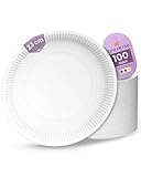 Inoverse 100 Stück Pappteller Weiß – Rund 23 cm – Umweltfreundliche Einweg Teller aus Pappe, Partygeschirr, Kuchenteller, Einweggeschirr