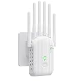 WLAN Verstärker, WLAN Repeater 1200 Mbit/s Dual Band (2.4GHz + 5GHz), WiFi Range Extender für Steckdose mit 6 Antennen bis 1500m² Reichweite mit LAN/WAN Port Access Point Modus Einfache Einrichtung