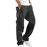 Herren Casual Cargo Hose Trainingshose Jogginghose mit Taschen (A_Schwarz_Large)