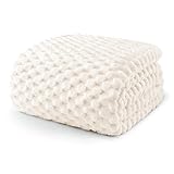 Exclusivo Mezcla Kuscheldecke Fleece Decke, Flauschige Sofadecke 150 x 200 cm, Jacquard-Überwurfdecke Wohndecke Tagesdecke, Warm und Leicht für Ganzjahreszeit, Elfenbein