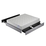 Set aus Matratze + Bett mit Schubladen (140 x 200 cm) – Matratze Orionis Memory-Schaum, Dicke 16 cm + Bett mit Schubladen aus grauem Stoff, mit Lattenrost aus Holz, großer Stauraum