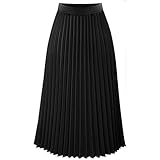 FORKIS Röcke Elegant Lange Röcke Damen Solid Plissee Elegant Elastische Taille Maxirock Schwarz Rock, a, 36