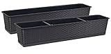 Tymar Blumenkasten mit Untersetzer, 2 Stück,Rattan, Balkonkasten, Pflanzkasten aus Kunststoff, Garten, Balkon, Terrasse((2pack) Anthrazit, 80cm)