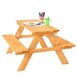 FableKids ARNE für 4 Kindersitzgarnitur Picknicktisch Kinder - Massivholz Gartenmöbel für Kinder 2-7 Jahre, Naturholz, Langlebig, Sicher, Nachhaltig, 89 × 79 × 50 cm