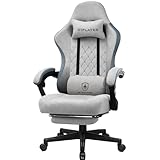 GTPLAYER Gaming Stuhl Ergonomischer Gaming Sessel Schreibtischstuhl mit Stoffoberfläche, Federsitzkissen, Verbindungsarmlehnen und Fußstütze Grau