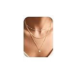 Chriscoco 3Pcs Halskette Damen Gold Layering Kette Gold Wasserfest 14K Vergoldete Ketten Set Goldkette mit Anhänger Perlenkette Damen CZ Herz Kreuz Kette Damen Schmuck Damen Gold-Mit Schmuckschatulle