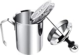 Schaumbereiter, Edelstahl-manueller Milchaufschäumer, manuell betriebener Milchschaum-Maker, mit doppeltem Schaumbildschirm, für Cappuccino Kaffee Latte heiße Schokolade (400ML)