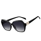 Wrimen Große Sonnenbrille Damen polarisiert Elegante Klassisch XL Brille UV400 Schutz-Mode Brillen Oversized Vintage Rahmen Schwarz