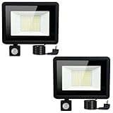 MOLVCE 50W Led Strahler mit Bewegungsmelder Außen, 3000K Warmweiß Superhell Scheinwerfer, Außenstrahler mit 1.5m Kabel, IP66 Wasserdicht led strahler für Garage, Terrasse, Hof, 2er Set