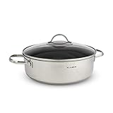 KLAMER Servierpfanne, Schmorpfanne mit Deckel 28cm Induktion, Edelstahl Schmortopf backofengeeignet, Schmorpfanne hoher Rand, Premium Beschichtung
