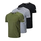 HUAKANG 3er Pack Sport Tshirts Herren Funktionsshirt Sportshirt Schnelltrocknend Atmungsaktiv Sport Shirt Männer Laufshirt Kurzarm Trainingsshirt Herren(520-Black Gray Green-3XL)