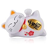 Glückskatze, Niedliche Maneki Neko Glückskatze Figuren liegend winkend Glück Solarbetriebene Autozubehör Dekoration (#2)