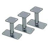 AllRight 3 Stück Pfostenträger höhenverstellbar Höhe 140-200 mm mit Platte 80 x 80 mm und verdecktem Anschluss Galvanisch Verzinkt zum Aufschrauben Silber