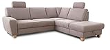 Cavadore Ecksofa Wisconsin mit Federkern / Couchgarnitur in Lederoptik mit 2 Kopfstützen / Landhausstil / Holzfüße in Buche / Mikrofaser in Lederoptik / 248 x 88 x 215 cm / Hellgrau