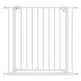 WOLTU Treppenschutzgitter, Türschutzgitter, Absperrgitter, Türgitter, 75-87 cm, mit/ohne Bohren, Auto-Close, 90° Stop, beidseitig schwenkbar, 2 Riegel, einhändiges Öffnen, Metall, weiß