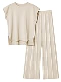 Veriliss 2 Teilig Outfits Für Damen Pullover Sets Strickpullover Tops Elastische Taille Hosen Lounge Sets Trainingsanzug(Aprikosenfarbe,L)