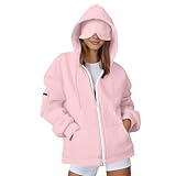 Gubsssl Sweatjacke Damen Sweatshirt Warme Kapuzenjacke mit Integrierter Augenmaske Sportjacke Zipper Winter Jacke Winterjacke Einfarbig Kapuzenpullover Frauen Training Streetwear HoodieRosaL