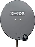 SCHWAIGER -166- Satellitenschüssel, Sat Antenne mit LNB-Tragarm und Masthalterung, Sat-Schüssel aus Stahl, 75 x 85 cm