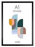 ACAZA Bilderrahmen Format A1 (59,4 x 84 cm) für Fotos, Plakate und Poster, Holz MDF, Schwarz