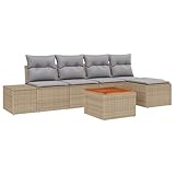 Homgoday 6-teilige Garten-Sofa-Garnitur mit Kissen Beige Poly-Rattan Akazie Sofa Im Freien Model3347945