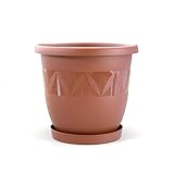Plastard Blumentopf Durchmesser 40 cm mit Untersetzer Farbe Terrakotta runder Pflanzkübel Blumenkübel Gartentopf aus Kunststoff witterungsbeständiger für Innen und Außen