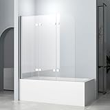 Duschwand für Badewanne 130x140cm Gestreift Faltbar Badewannenaufsatz 3-teilig mit 6mm ESG Nano Beschichtung Sicherheitsglas Duschtrennwand, LINKS & RECHTS MONTIERBAR