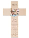 wunderwunsch® - Personalisiertes Taufkreuz mit hochwertigem Spezial-Druck aus massivem Buchenholz - Taufe Geschenk - Holzkreuz Taufe (Arche Tiere)