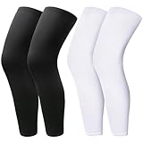 Kinmsito 2 Paar Kompressions-Beinmanschette,Sport Lang Kompression Beinärmel,UV Sonnenschutz Lange Beinmanschetten für Männer und Frauen Laufen Basketball(Schwarz Weiß)(XX-Large)