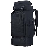 Lizbin Wanderrucksack, 80L militärischer taktischer Rucksack, extra großer Wander-Camping-Rucksack, Wanderrucksack für Männer Frauen, Wander-Tagesrucksäcke, Reiserucksack zum Klettern (Schwarz)