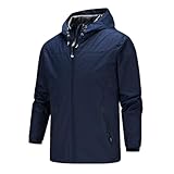 Wasserdichte Herrenjacken mit abnehmbarer Kapuze, leichter Regenmantel, winddichte Shell-Jacke für Reisen, Camping, Laufen, Wandern, Kapuzenwindbreaker, Pullover, mehrere Taschen, Outdoor-Mantel