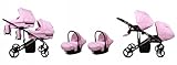 BabyLux® Kinderwagen Set 3 in 1 für Zwillinge - Trailux Duo - Light Pink - incl. Babywanne, Buggy Sportsitz, Auto-Babyschale - Autositz - Geschwisterwagen Zwillingskinderwagen mit Wickeltasche