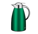 alfi SIGNO 1.0l, satin grün, Edelstahl-Isolierkanne mit hygienischem Hartglaseinsatz, Drehverschluss mit bequemer Drucktaste, ergonomischer Griff, mit einer Hand, ideal als Kaffeekanne, Teekanne