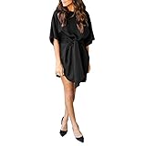 BriskyM Sommer Damen Kurzarm mittellanges Kleid lässig einfarbig lose Kleid Set Gr. Medium, Schwarz