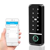 Candeon Elektronisches Smartes Türschloss, RFID/Tuya-App/WiFi Zugangskontrolle Tastatur Fingerprint Türöffner, Wasserdicht Touchscreen Codeschloss für Außen- und Innenbereich, 125 kHz /13,56 MHz