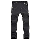 Trekk Herren Schneehose Wanderhose Softshell Fleece gefüttert Winter Outdoor Winddicht Wasserdicht Klettern Skihose - Schwarz - 46